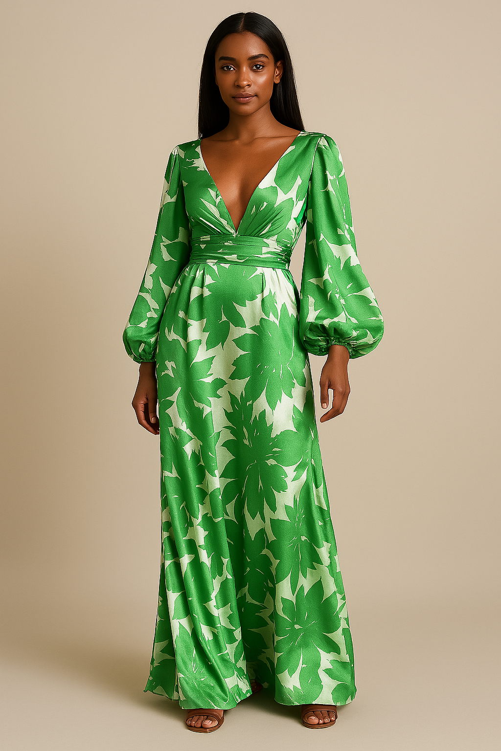 Elegant V-Neck Loose-Fitting Maxi Dress for Women - Summer Party Wear