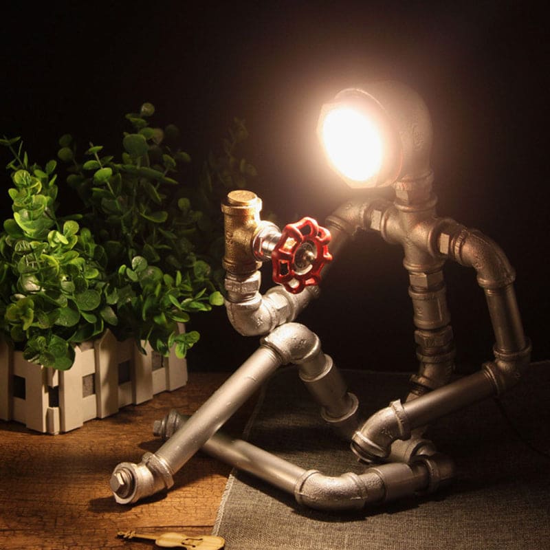 RusticCharm – Industrial Iron Pipe Nightstand Light