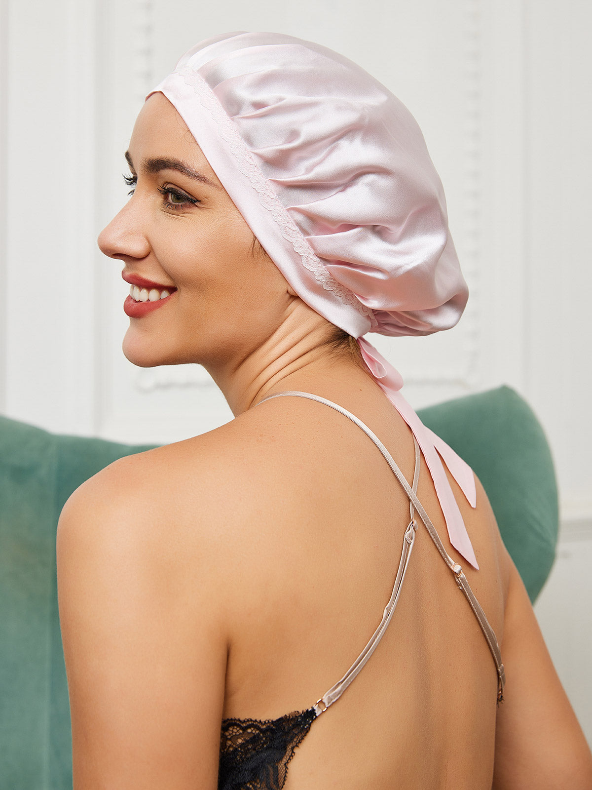 OpalSilk - Silk Lace Sleep Cap with Ribbons