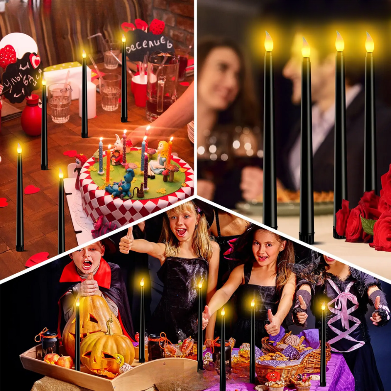 GloomLight - LED Black Taper Candles for Halloween and Weddings