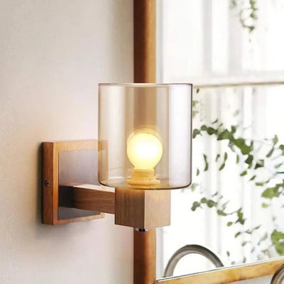 EclipseShine – Classic Glass and Wood Wall Light with Warm Glow