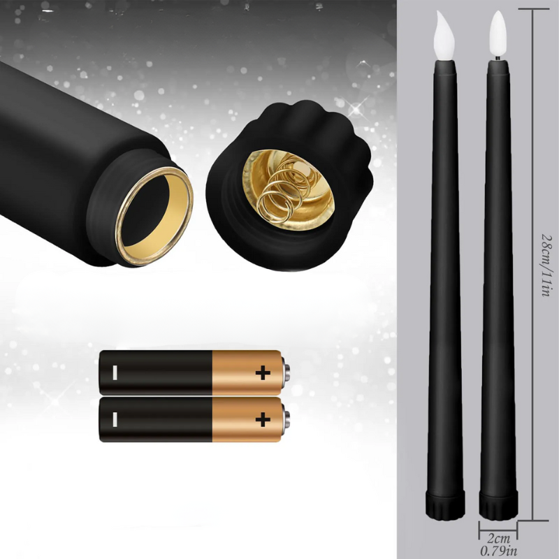 GloomLight - LED Black Taper Candles for Halloween and Weddings