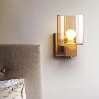 EclipseShine – Classic Glass and Wood Wall Light with Warm Glow