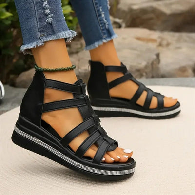 Sofia – Open-Toe Rhinestone Wedge Sandals with Breathable Upper