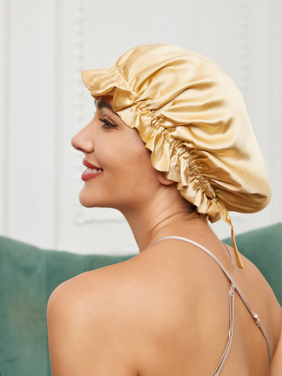 LuxeSilk - Double-Layer Silk Sleep Hat with Ribbon