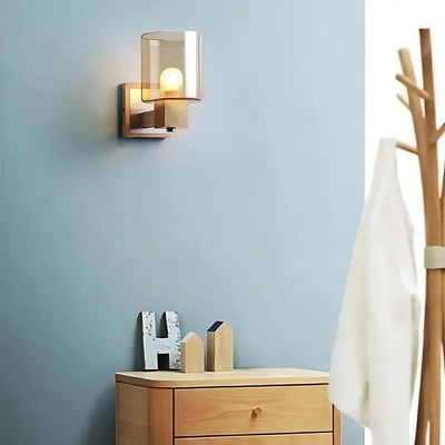 EclipseShine – Classic Glass and Wood Wall Light with Warm Glow