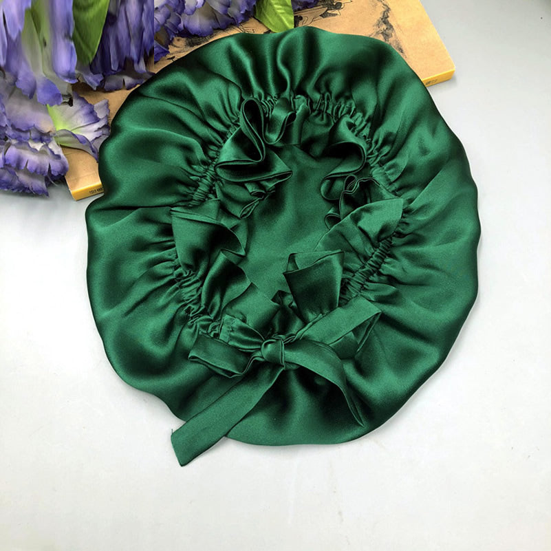 LuxeSilk - Double-Layer Silk Sleep Hat with Ribbon