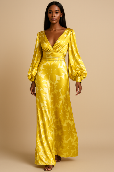Elegant V-Neck Loose-Fitting Maxi Dress for Women - Summer Party Wear
