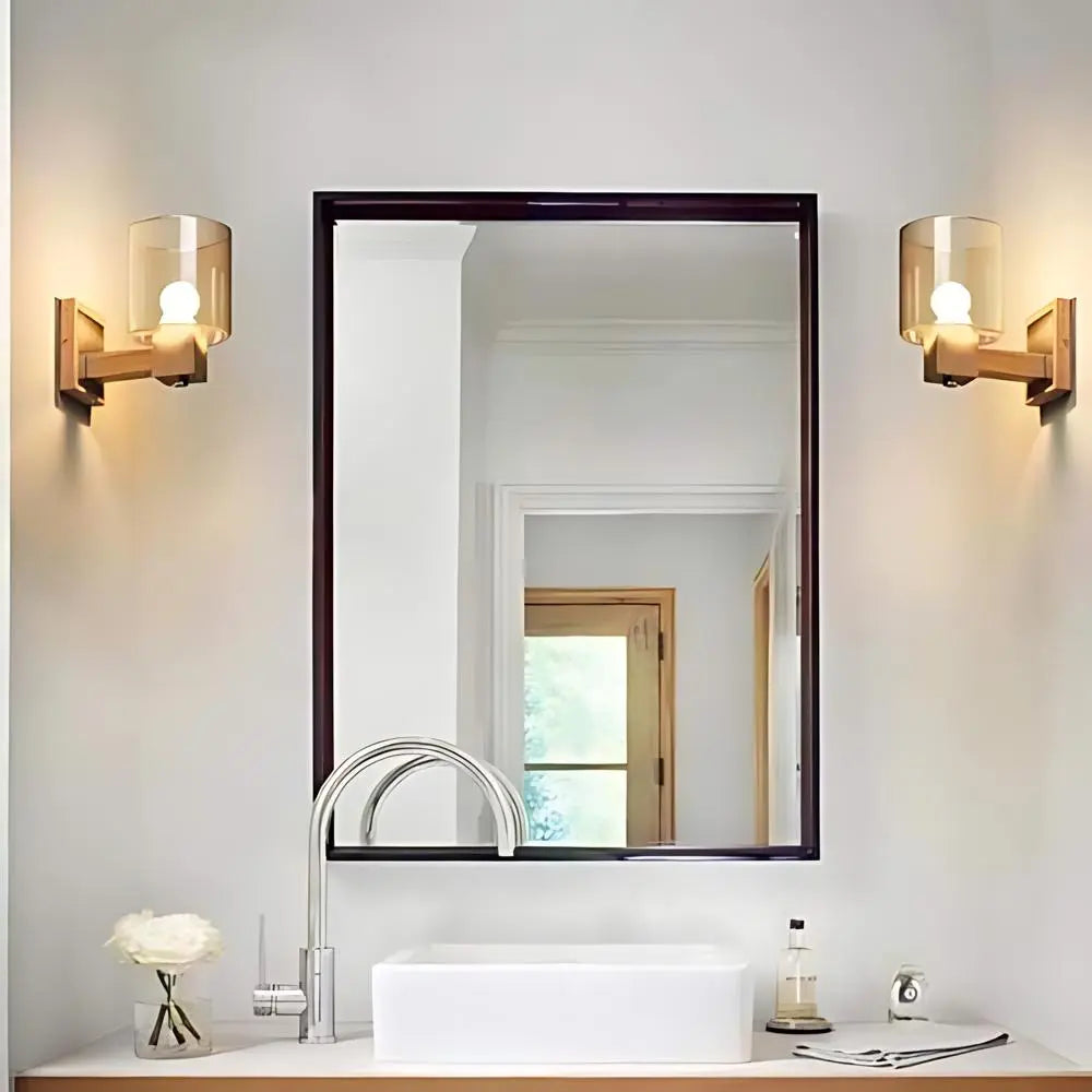EclipseShine – Classic Glass and Wood Wall Light with Warm Glow