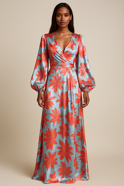 Elegant V-Neck Loose-Fitting Maxi Dress for Women - Summer Party Wear