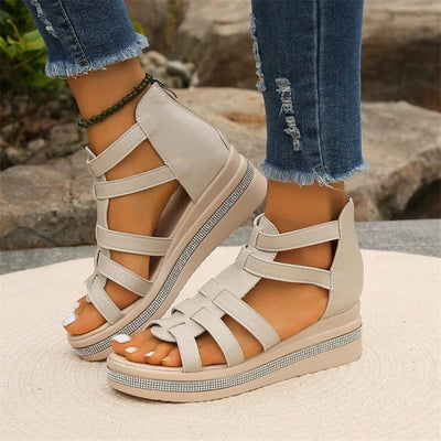 Sofia – Open-Toe Rhinestone Wedge Sandals with Breathable Upper