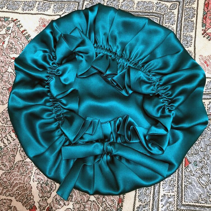 LuxeSilk - Double-Layer Silk Sleep Hat with Ribbon