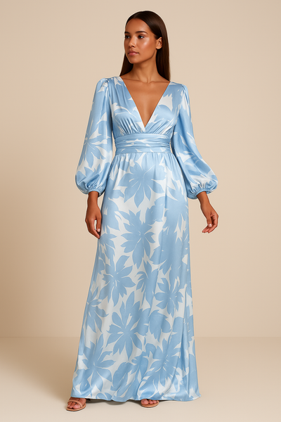 Elegant V-Neck Loose-Fitting Maxi Dress for Women - Summer Party Wear