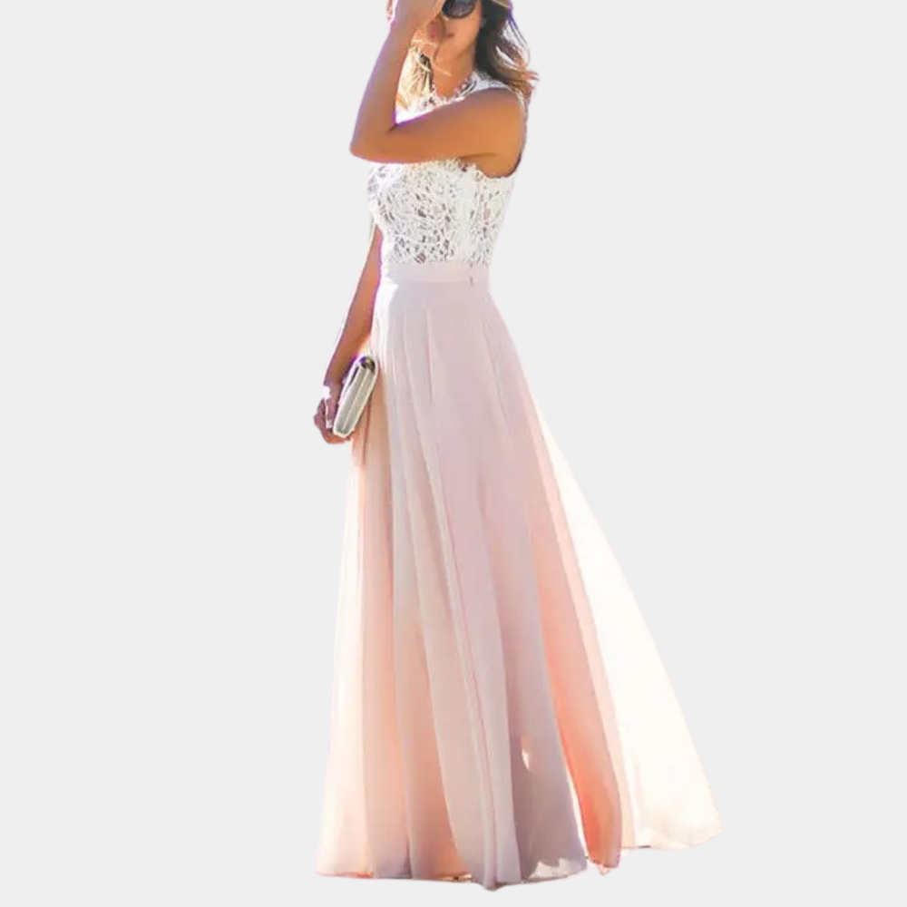 Elegant Rosé Lace Maxi Dress for Women - Sleeveless Cocktail & Formal Wear