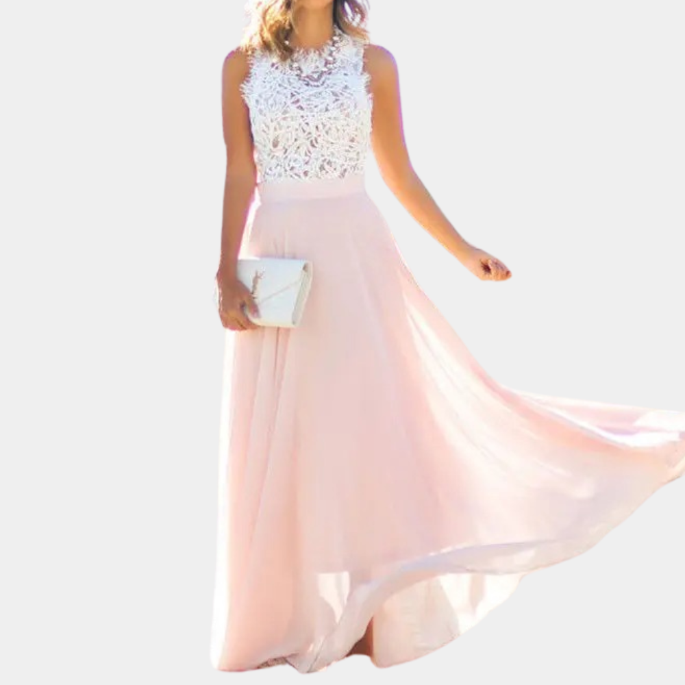 Elegant Rosé Lace Maxi Dress for Women - Sleeveless Cocktail & Formal Wear