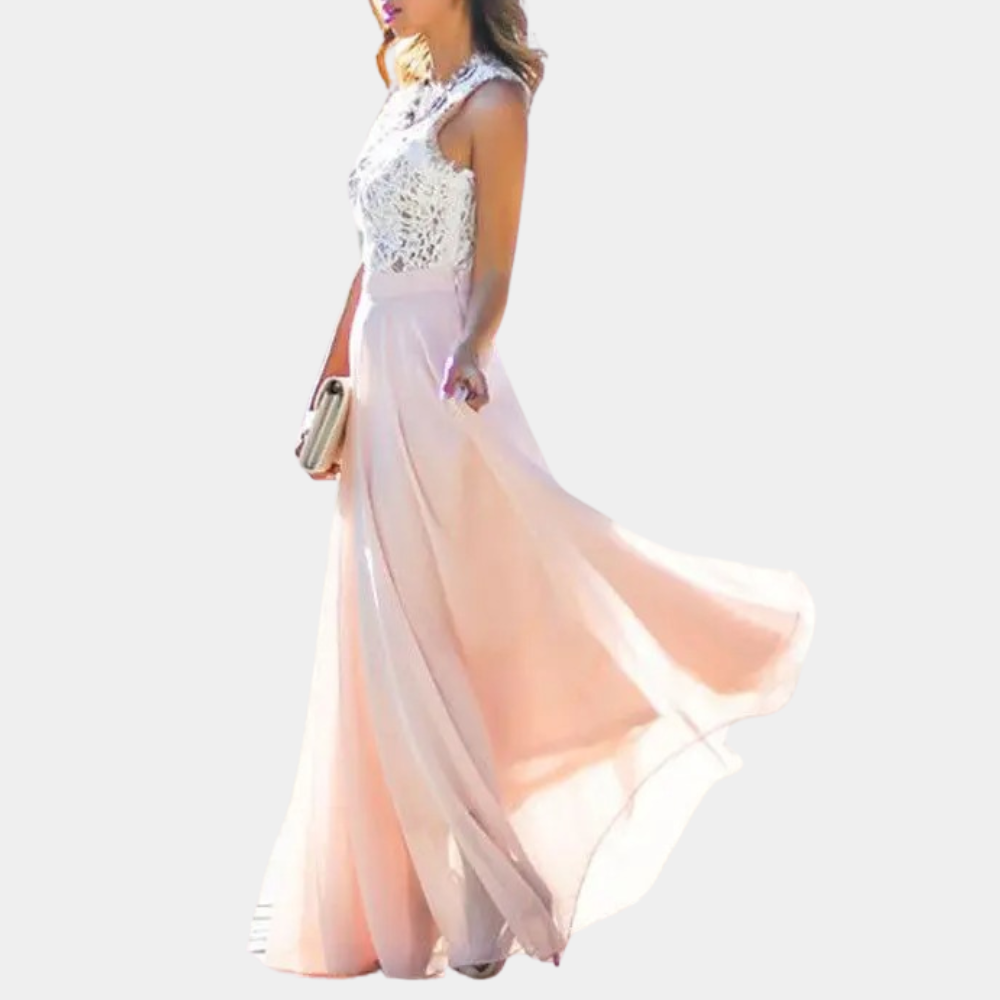 Elegant Rosé Lace Maxi Dress for Women - Sleeveless Cocktail & Formal Wear