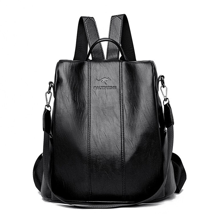 Anti-theft leather backpack women vintage shoulder bag