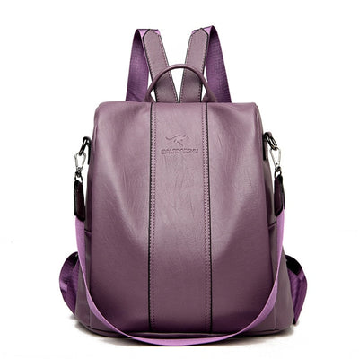 Anti-theft leather backpack women vintage shoulder bag