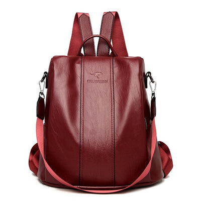 Anti-theft leather backpack women vintage shoulder bag