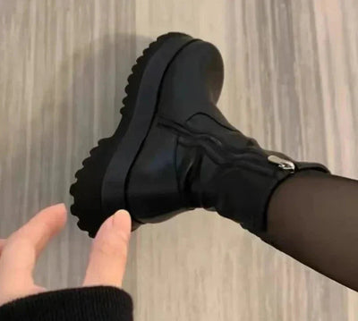 Black Chunky Ankle Boots for Women in Stretchy Synthetic Leather – Modern Urban Style with All-Day Comfort