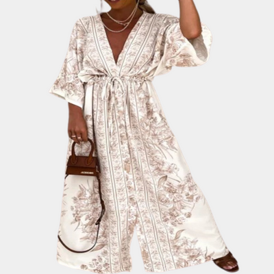Elegant Long Summer Dress for Women with Wide Sleeves - Breathable Polyester