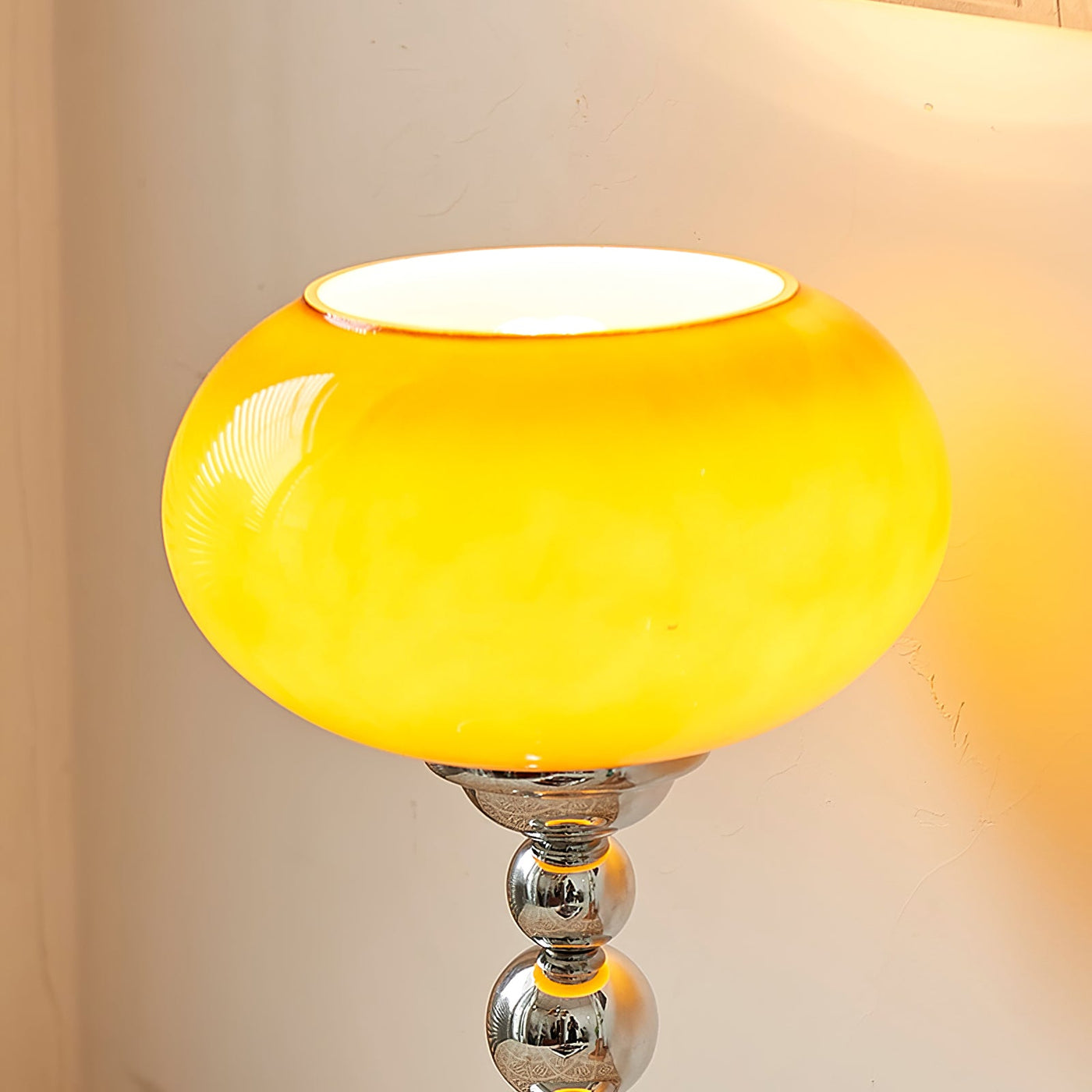 OrbitLume – Stylish Space-Age Glass and Chrome Table Lamp
