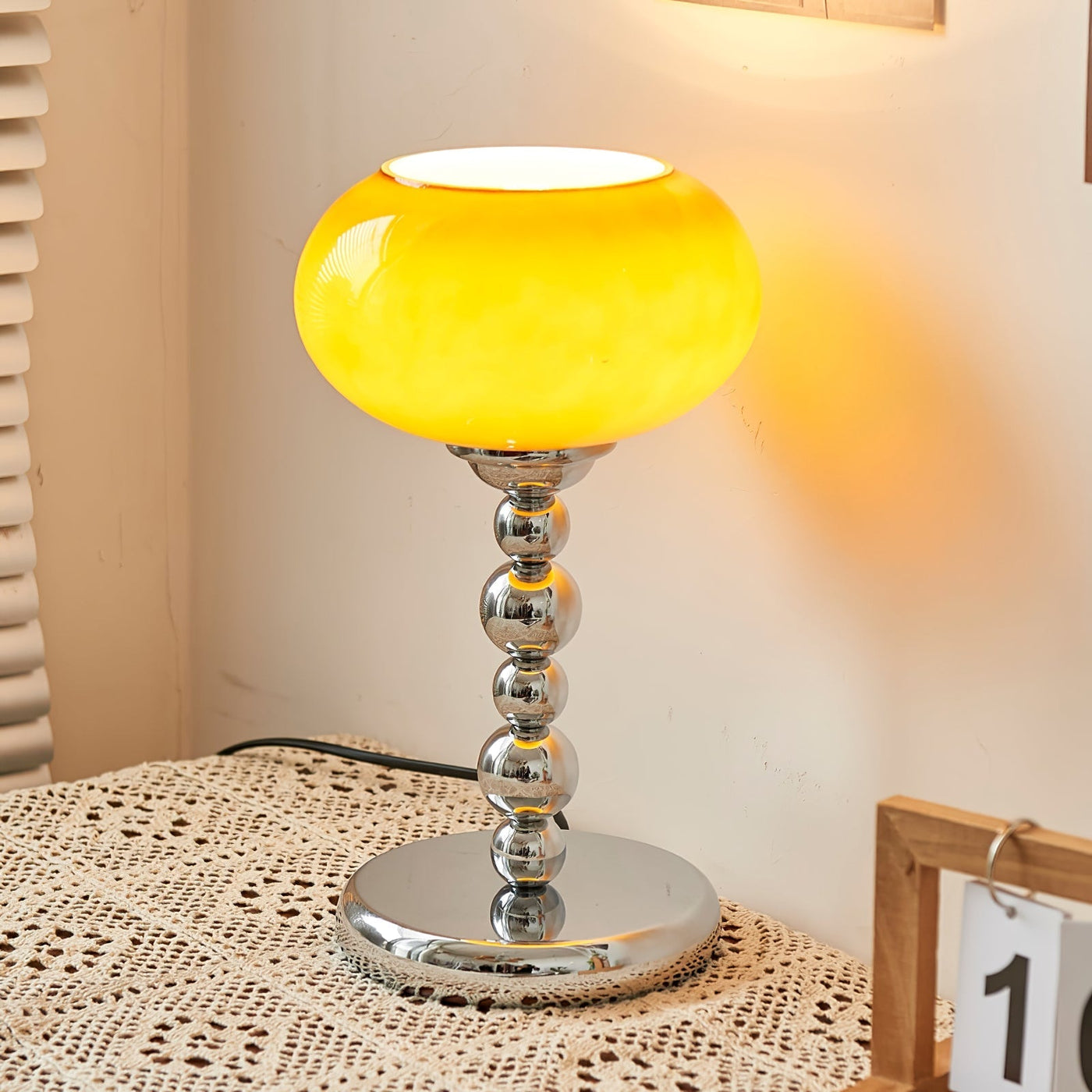 OrbitLume – Stylish Space-Age Glass and Chrome Table Lamp