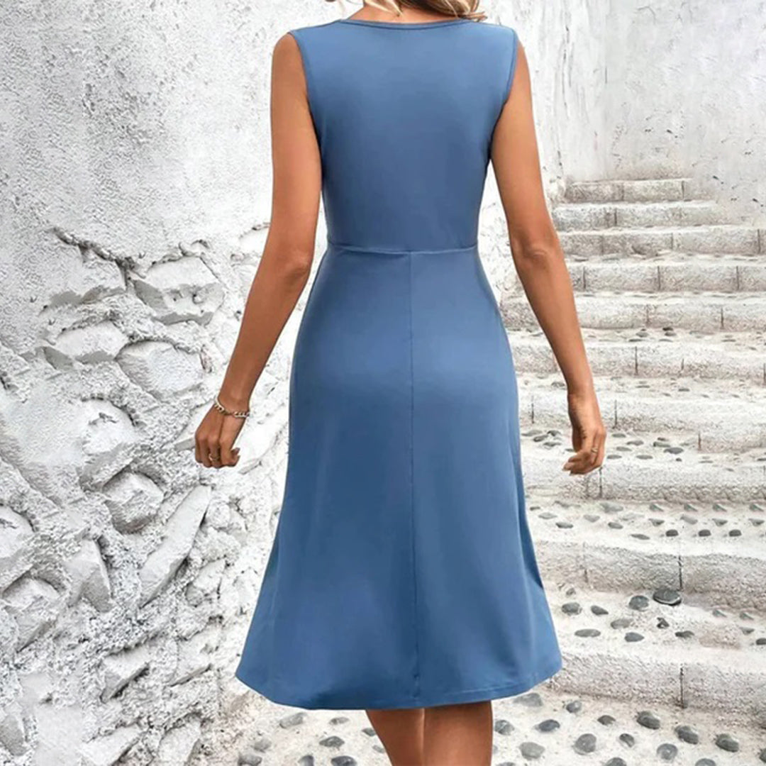 Elegant A-Line Summer Dress for Women with Floral Print - Knee-Length