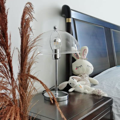 LuxeLight – Elegant Silver Table Lamp with Acrylic Accents