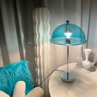 LuxeLight – Elegant Silver Table Lamp with Acrylic Accents