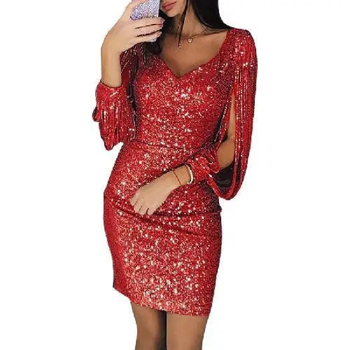 Elegant Evening Gown with Sparkling Fabric - Flattering Fitted Evening Dress for Women, Perfect for Formal Events and Special Occasions