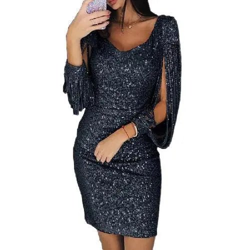 Elegant Evening Gown with Sparkling Fabric - Flattering Fitted Evening Dress for Women, Perfect for Formal Events and Special Occasions
