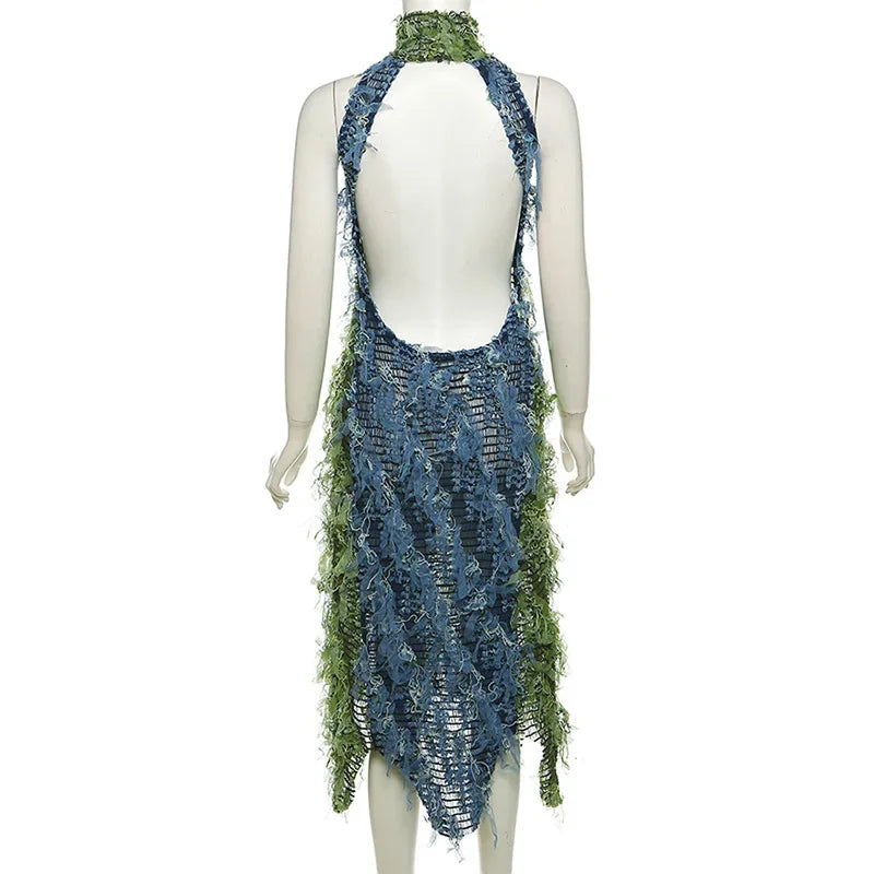 Elegant Long Sleeve Maxi Dress for Women with Tassel Detail - Premium Polyester Fabric