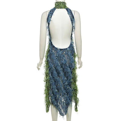 Elegant Long Sleeve Maxi Dress for Women with Tassel Detail - Premium Polyester Fabric