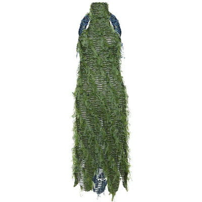 Elegant Long Sleeve Maxi Dress for Women with Tassel Detail - Premium Polyester Fabric