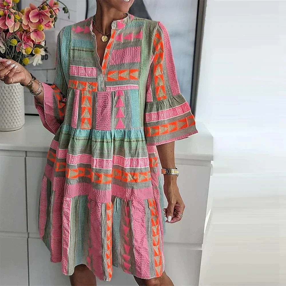 Elegant Mabel Maxi Dress for Women with V-Neck and Unique Pattern – Long Dress for Any Occasion