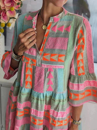 Elegant Mabel Maxi Dress for Women with V-Neck and Unique Pattern – Long Dress for Any Occasion