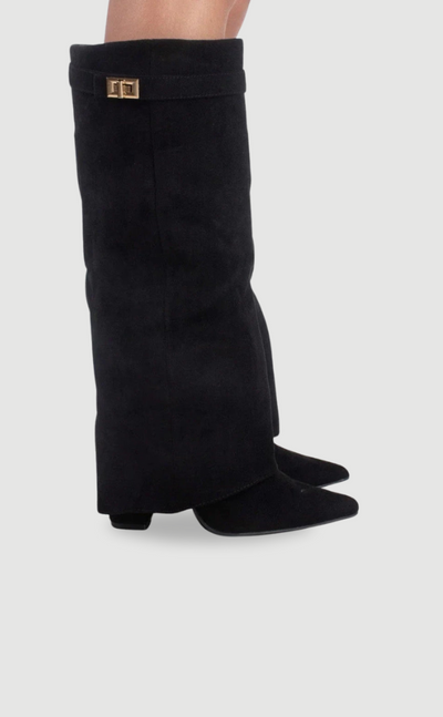 Elegant Suede Ankle Boots with Gold Closure – Stylish and Comfortable Footwear for Any Occasion