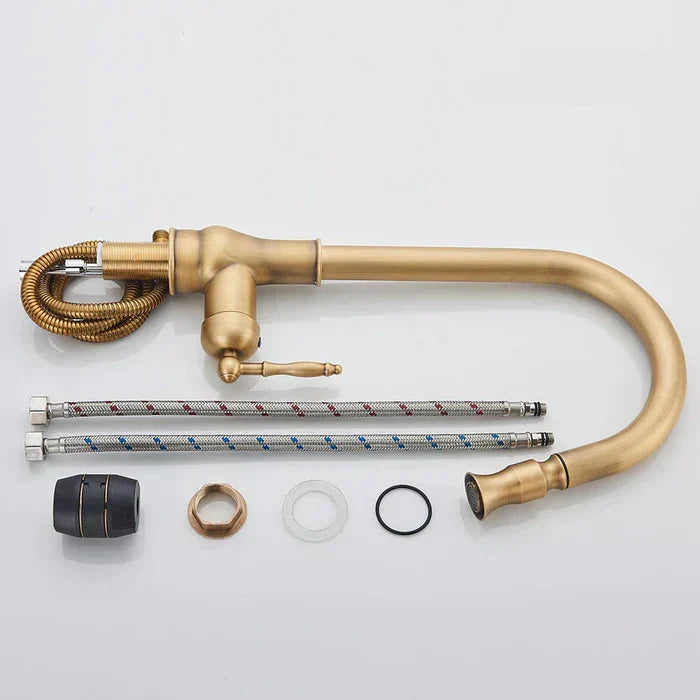 TimelessFlow - Antique Brass Kitchen Faucet with Swivel Spout