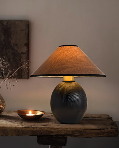 RusticShine - Stijlvolle Tafel Lamp in Walnoot en Zwart Hout