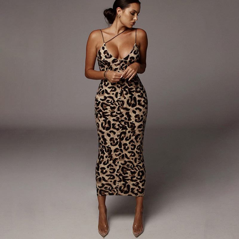Leopard Print Midi Dress for Women - Stylish Comfortable Polyester Dress for Any Occasion