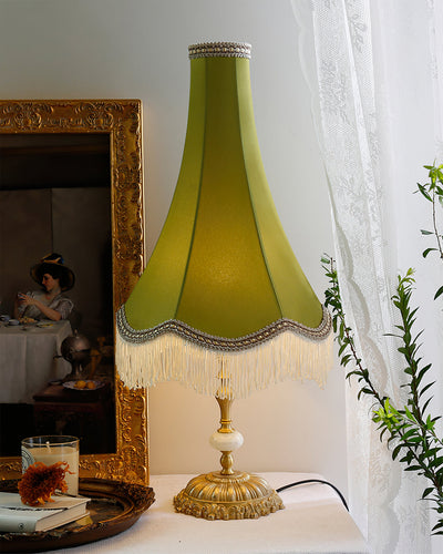 ChicGlow – Marble Footed Table Lamp with Tassel Accents