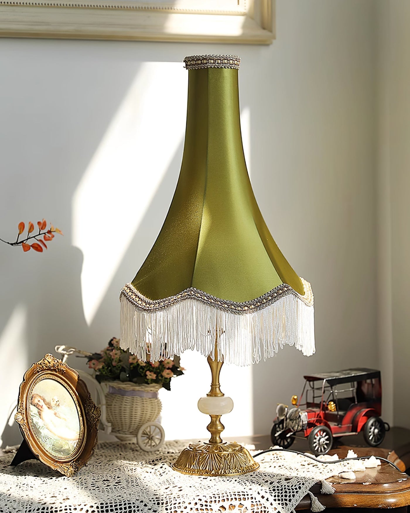 ChicGlow – Marble Footed Table Lamp with Tassel Accents
