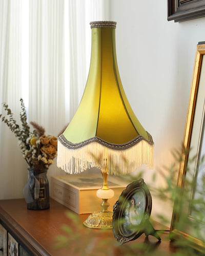 ChicGlow – Marble Footed Table Lamp with Tassel Accents