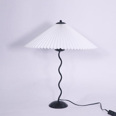LuxeFold - Table Lamp with Premium Pleated Shade and Wooden Accent