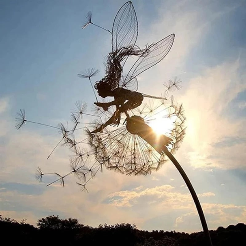 Enchanting Metal Fairy Garden Sculpture - Weather-Resistant Outdoor Decor for Garden Art and Ornaments