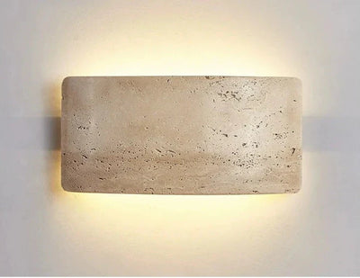 AuraGlow – Contemporary Wall Light Featuring Travertine and Glass