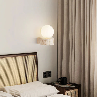 GlobeBeam – Modern Wall Lamp Made from Glass and Travertine