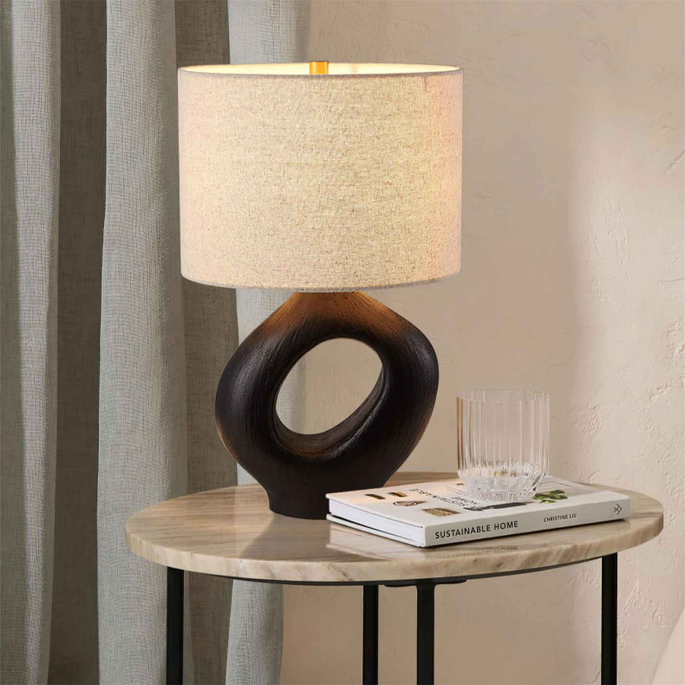 SculptGlow – Resin Table Lamp with Soft Linen Shade