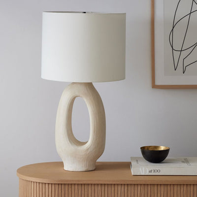 SculptGlow – Resin Table Lamp with Soft Linen Shade